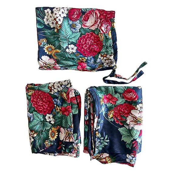 Johnny Was Decklyn Pillow Case Silk Flower Zipper Navy Blue Pink Home 2 pc NEW - Picture 3 of 11